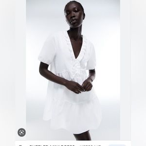 NWT Zara  Ruffled Mini White Dress Size Medium